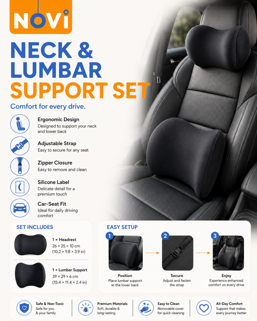 Head Neck & Lumbar Support Pillow Set